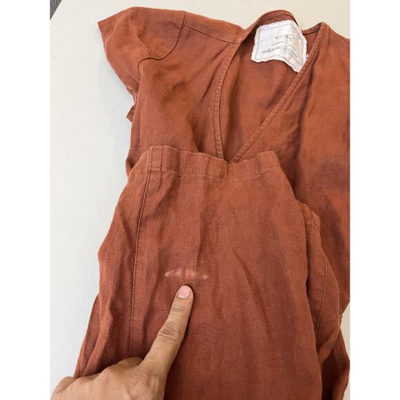 Not Perfect Linen Margaret Sleeveless Linen Jumpsuit Tie Wrap S European Luxury - Picture 14 of 15